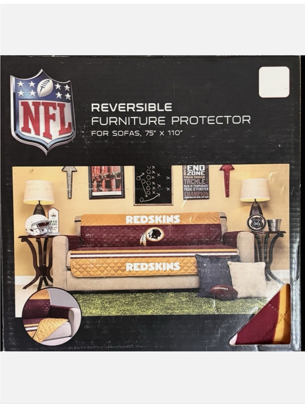 NFL Reversible Sofa Furniture Protector REDSKINS 75”x110” Football Quilted